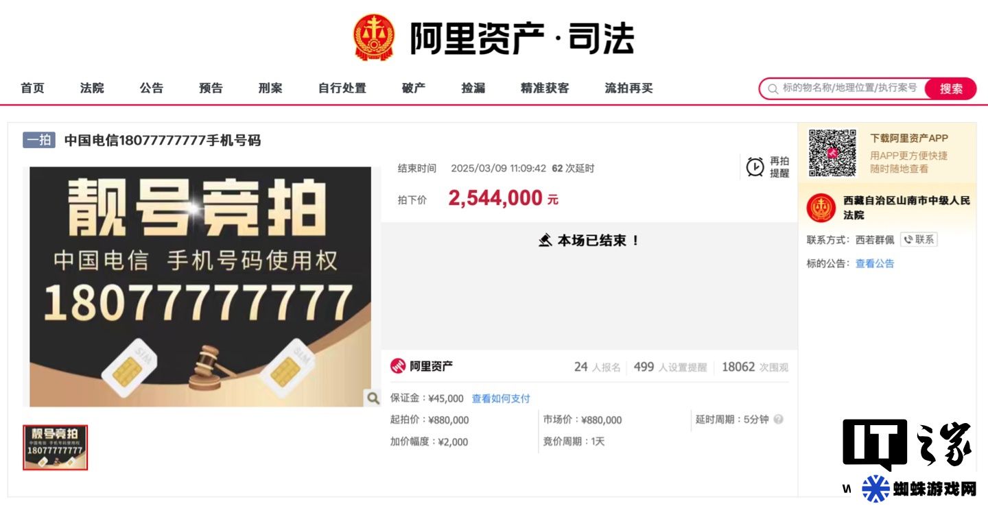 尾号“8 个 7”电信手机靓号拍出 254.4 万元天价，只有使用权没有所有权