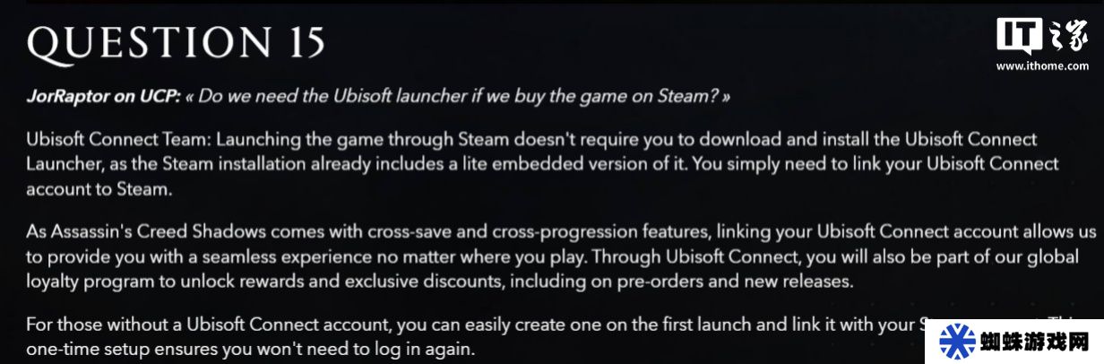 《刺客信条：影》Steam 版不需要下载安装育碧启动器，自带轻量化版本