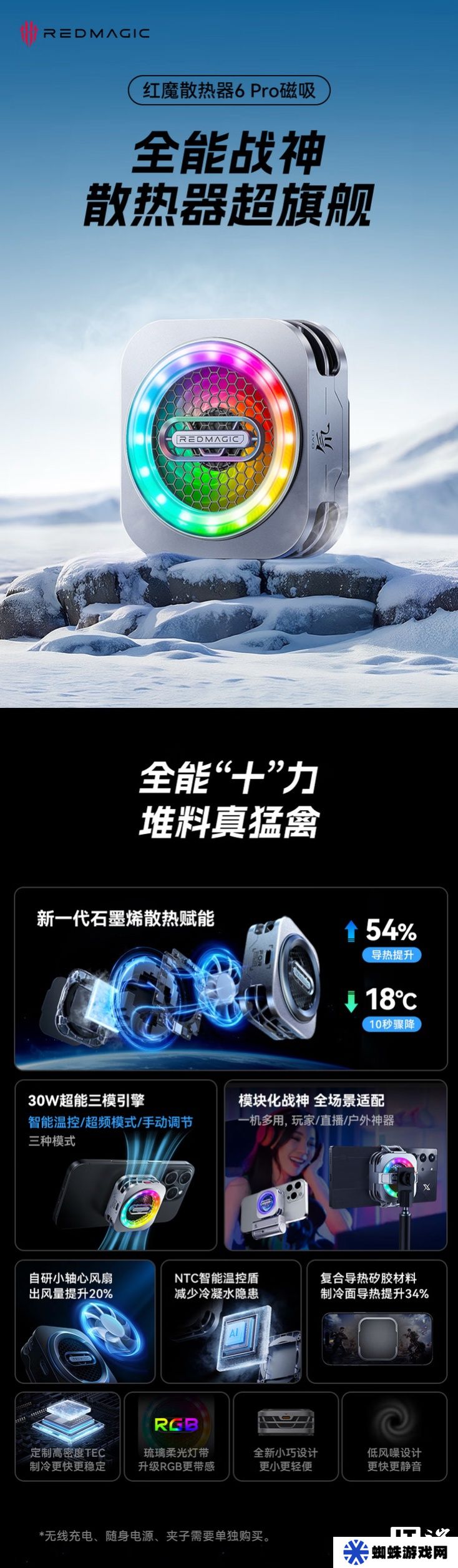 努比亚红魔磁吸散热器 6 Pro 上架：可配磁吸无线充 / 卡扣模块，239 元起